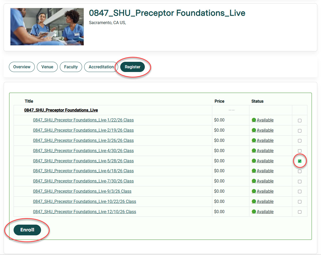 Enrollment instructions for Preceptor Foundations (screenshot #1)