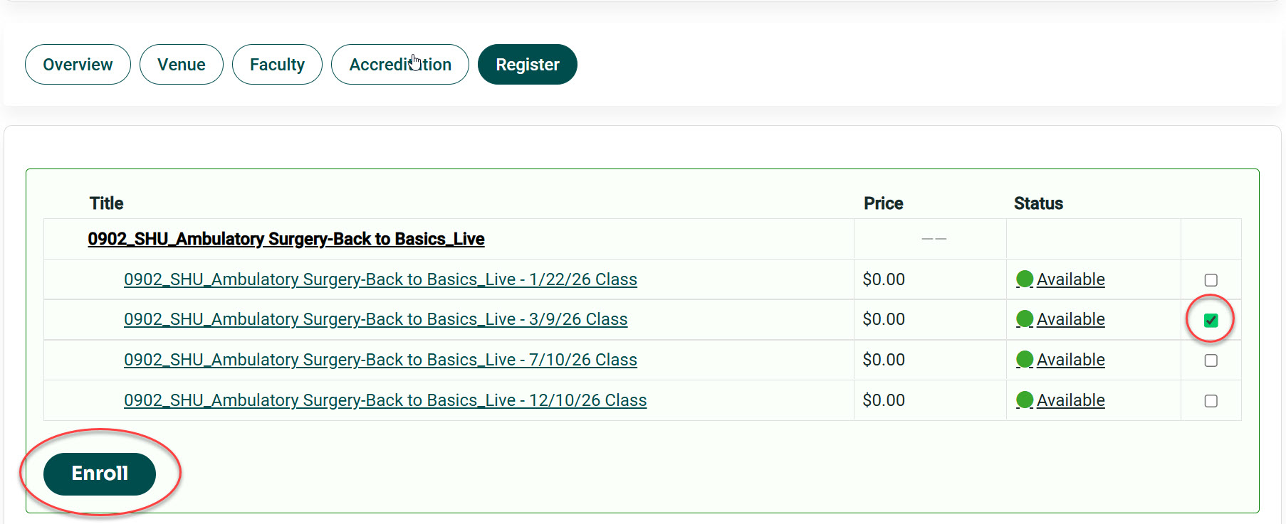 Ambulatory Surgery Back to Basics Enrollment Instructions (screenshot #1)
