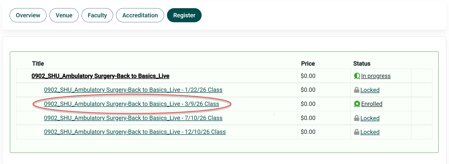 Ambulatory Surgery Back to Basics Enrollment Instructions (screenshot #2)
