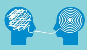 Two people communicating, ones in a spiral