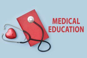 Medical Education A stethoscope on a book with a heart next to it