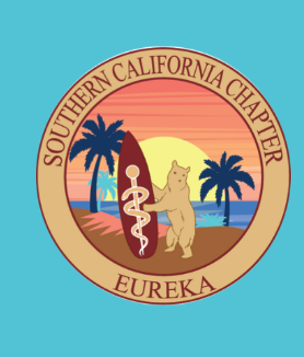 A bear holding a surf board