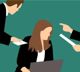 clipart of an individual getting pointed at in the workplace 