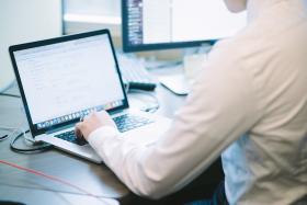 person typing on a laptop person typing on a laptop