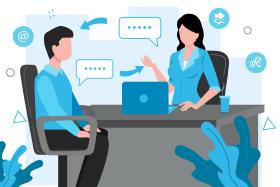 animated picture of women and a man communicating  