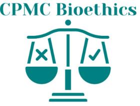 CPMC Bioethics with a graphic of a scale on the bottom of the words 
