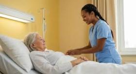 Healthcare worker assisting a patient