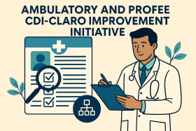 Course banner for Ambulatory and ProFee CDI-Claro Improvement Initiative featuring a doctor with a clipboard and a medical document with checkmarks and magnifying glass