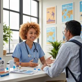 Pharmacists discussing with a patient