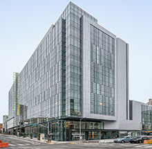 front of a tall building 